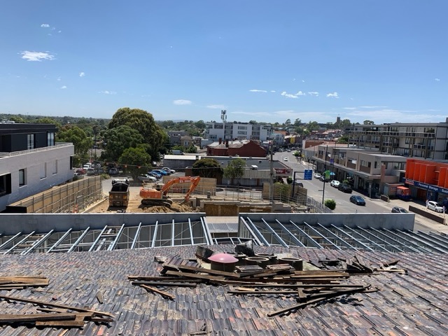 A church roof being restored